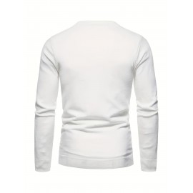 Men's Plus Size Geometric Pattern Crew Neck Sweater - Soft Stretch Pullover, All-Season Casual & Smart-Casual Long Sleeve Sweater, Regular Fit Machine Washable Top for Men, Versatile Streetwear & Formal Attire, PLUS SIZE