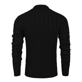 Men'S Shawl Collar Pullover Sweater Slim Fit Casual Button Cable Knit Sweaters, Plus Size