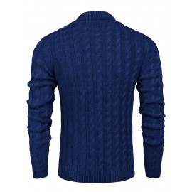 Men'S Shawl Collar Pullover Sweater Slim Fit Casual Button Cable Knit Sweaters, Plus Size