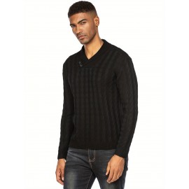 Men'S Shawl Collar Pullover Sweater Slim Fit Casual Button Cable Knit Sweaters, Plus Size