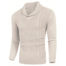 Men'S Shawl Collar Sweaters V-Neck Relaxed Fit Cable Pullovers, Plus Size