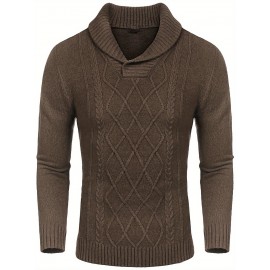 Men'S Shawl Collar Sweaters V-Neck Relaxed Fit Cable Pullovers, Plus Size