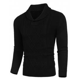 Men'S Shawl Collar Sweaters V-Neck Relaxed Fit Cable Pullovers, Plus Size
