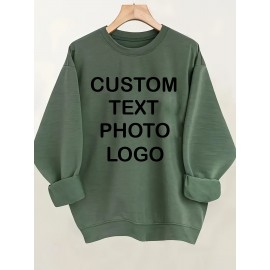 Men'S Custom Photo/Text/Logo Hoodie - Personalized All-Season Sweatshirt with Your Own Design, Loose Fit Round Neck, Durable Affordable Printed Sweater for Events, Promotional Gifts & Daily Wear - Custom Clothing Service, Plus Size Sweaters for Men