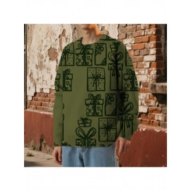 Men'S Winter Coat & T-Shirt - Long Sleeve Round Neck Thermal Base Layer, Olive Green with All-Over Print, Regular Fit Casual & Formal Wear, Warm Layering Top for Cold Weather, Versatile Everyday & Formal Outfits, Durable & Comfortable Men'S Fashion