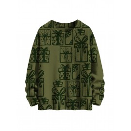 Men'S Winter Coat & T-Shirt - Long Sleeve Round Neck Thermal Base Layer, Olive Green with All-Over Print, Regular Fit Casual & Formal Wear, Warm Layering Top for Cold Weather, Versatile Everyday & Formal Outfits, Durable & Comfortable Men'S Fashion