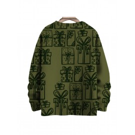 Men'S Winter Coat & T-Shirt - Long Sleeve Round Neck Thermal Base Layer, Olive Green with All-Over Print, Regular Fit Casual & Formal Wear, Warm Layering Top for Cold Weather, Versatile Everyday & Formal Outfits, Durable & Comfortable Men'S Fashion