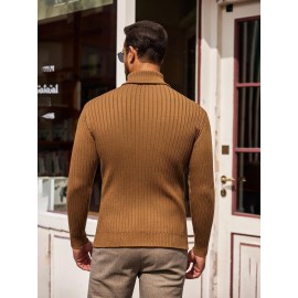 Men's Slim Fit Ribbed Turtleneck Sweater - Lightweight Knit Pullover for Fall/Winter, Casual Long Sleeve, Machine Washable, Solid Color, Comfortable Casual Attire, PLUS SIZE