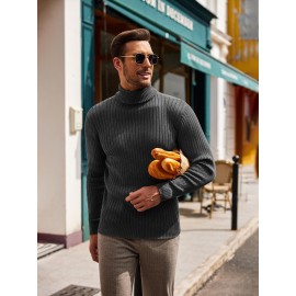Men's Slim Fit Ribbed Turtleneck Sweater - Lightweight Knit Pullover for Fall/Winter, Casual Long Sleeve, Machine Washable, Solid Color, Comfortable Casual Attire, PLUS SIZE