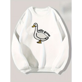 Men'S Loose Fit Sweatshirt - White Pullover with Minimalist Graphic, Soft Polyester Long Sleeve Shirt for Everyday & Formal Wear, Machine Washable Winter Sweater for Men, Sweater, Casual Wear, Korean Fashion, Durable Construction, Printed Top, Streetwear Lovers, PLUS SIZE