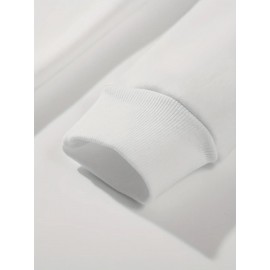 Men'S Loose Fit Sweatshirt - White Pullover with Minimalist Graphic, Soft Polyester Long Sleeve Shirt for Everyday & Formal Wear, Machine Washable Winter Sweater for Men, Sweater, Casual Wear, Korean Fashion, Durable Construction, Printed Top, Streetwear Lovers, PLUS SIZE