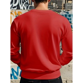 Men's Christmas Tree Print Sweatshirt - Long Sleeve Crew Neck Casual Pullover with Merry Christmas Lettering & Snowflake Design, Purple Red/Green Holiday Sweater for Spring/Autumn, Festive Winter Party Outfit, PLUS SIZE