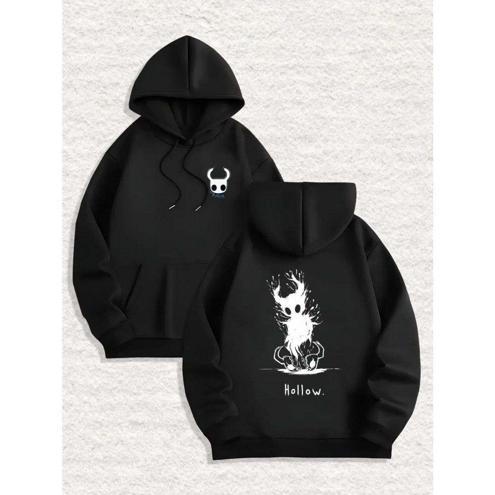Men'S Gothic Anime Hoodie - Hollow Character Graphic Pullover Sweatshirt, Loose Fit Hooded Sweater with Front Pocket for Cosplay, Casual Attire - Machine Washable Long Sleeve Anime Apparel (Black/White) - All-Season Casual Outfit for Anime Fans