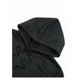 Men'S Gothic Anime Hoodie - Hollow Character Graphic Pullover Sweatshirt, Loose Fit Hooded Sweater with Front Pocket for Cosplay, Casual Attire - Machine Washable Long Sleeve Anime Apparel (Black/White) - All-Season Casual Outfit for Anime Fans