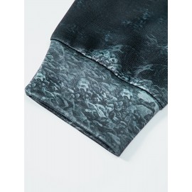 Men'S Moonlit Wolf Howl 3D Print Hooded Zip-Up Sweatshirt - Deep Blue Wolf Pack & Snow Mountain Night Sky Design, Loose Fit Casual Outdoor Winter Wear, Full-Zip Hoodie for Camping & Hiking, Durable 3D Print Graphic Apparel, Plus Size