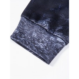 Men'S Moonlit Wolf Howl 3D Print Hooded Zip-Up Sweatshirt - Deep Blue Wolf Pack & Snow Mountain Night Sky Design, Loose Fit Casual Outdoor Winter Wear, Full-Zip Hoodie for Camping & Hiking, Durable 3D Print Graphic Apparel, Plus Size