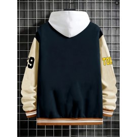 Men's Large Size Baseball Jacket A-69 Letter Print (A for Alpha, 69 for Number 6 & 9) - Plus Size Outerwear with Snap Closure & Pockets, Machine-Washable Polyester Spring/Fall Winter Casual Wear - Christmas Gift for Big & Tall Men, PLUS SIZE