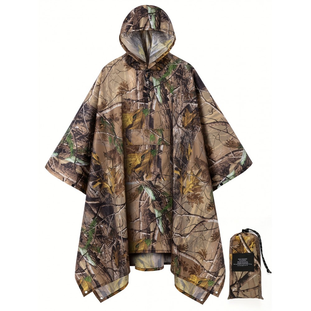 [Reusable Rain Ponchos] Lightweight Reusable Rain Ponchos for Men & Women | Camouflage Print, Hooded Windproof Raincoats with Full-Zip Closure, Loose Fit & Button Detail - All-Weather Outdoor, Plus Size
