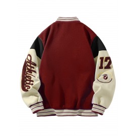 Men's Vintage Varsity Jacket with Number 17 & Team Logo - Plus Size Baseball Coat, Retro School Team Uniform, Machine Washable, Autumn Winter Casual Streetwear, Christmas Gift for Him, PLUS SIZE