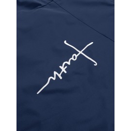 [Plus Size Sports Jacket] Lightweight Windproof Men's Plus Size Sports Jacket | Embroidered Letters, Zippered Pockets, Durable, Breathable, Machine Washable for All Seasons