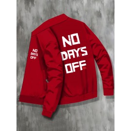 Plus Size NO DAYS OFF College Style Comfy Stand Collar Jacket - Slightly Stretch Stylish Zip Up For Autumn & Winter