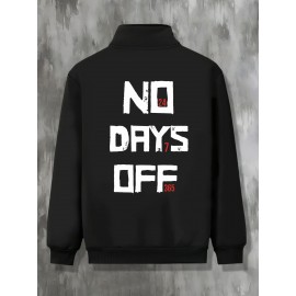 Plus Size NO DAYS OFF College Style Comfy Stand Collar Jacket - Slightly Stretch Stylish Zip Up For Autumn & Winter