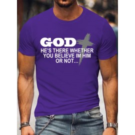 [Plus Size Crew Neck Tee] Men's Plus Size Crew Neck T-Shirts | Casual Polyester Knit Fabric with Slogan Print | Medium Stretch | Regular Fit | All-Season Adult Tops with Alphabet Pattern