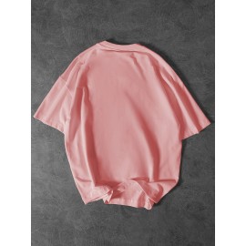 [Plus Size Crew Neck Tee] Men's Plus Size Crew Neck T-Shirts | Casual Polyester Knit Fabric with Slogan Print | Medium Stretch | Regular Fit | All-Season Adult Tops with Alphabet Pattern