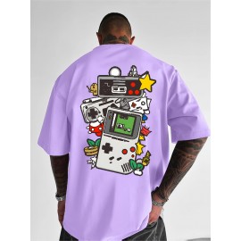 Men's Retro Gaming T-Shirt - 80s/90s Nostalgia Video Game Controllers & Mario//Donkey Print - Lightweight Breathable Short Sleeve Tee for Casual Summer Wear, Gaming Events & Parties (Retro Gamer Outfit), PLUS SIZE