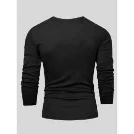 [Soft Plus Size T-Shirts] 4pcs Men's Plus Size Long Sleeve T-Shirt Set - Soft & Comfortable, 95% Polyester 5% Spandex, Solid Color, Round Neck, Casual Style, Perfect for Fall, Daily Wear