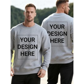Men'S Custom Photo/Text Printed Fleece Hoodie - Personalized Photo/Text, Breathable Fleece Sweater, Large Size Vintage Style Crew Neck Long Sleeve, Loose Fit for Christmas Gifts, Team Uniforms & Casual Wear, Custom Photo/Text Printing