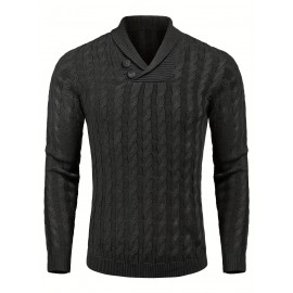 Men'S Shawl Collar Pullover Sweater Slim Fit Casual Button Cable Knit Sweaters, Plus Size