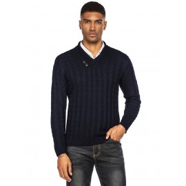 Men'S Shawl Collar Pullover Sweater Slim Fit Casual Button Cable Knit Sweaters, Plus Size