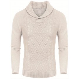 Men'S Shawl Collar Sweaters V-Neck Relaxed Fit Cable Pullovers, Plus Size