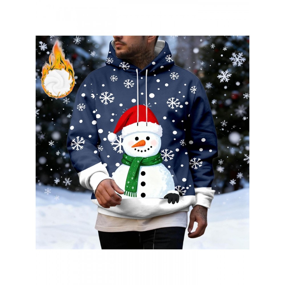 Fleece-Lined Winter Holiday Hooded Sweatshirt - Warm Cozy Pullover Hoodie with Soft, Casual Round Neck Sweater for Christmas, New Year's & Outdoor Activities, Machine Washable (Regular Fit), PLUS SIZE