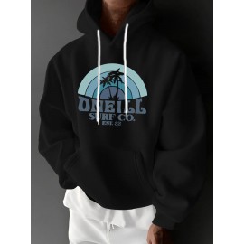 Men'S Oversized Fleece-Lined Hooded Sweatshirt with Surf & Beach Graphic Print - 100% Micro-Elastic Knit, Kangaroo Pocket, Surfing Surf Co. Design, Surfing-Themed Casual Pullover for Surfing, Beachwear & Everyday Comfort (Large Size) - Ideal Gift fo