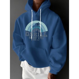 Men'S Oversized Fleece-Lined Hooded Sweatshirt with Surf & Beach Graphic Print - 100% Micro-Elastic Knit, Kangaroo Pocket, Surfing Surf Co. Design, Surfing-Themed Casual Pullover for Surfing, Beachwear & Everyday Comfort (Large Size) - Ideal Gift fo