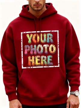 Customizable Men'S Hoodie - Personalized Front & Back Printing with Your Photo/Text/Logo - Soft Pullover Sweatshirt, Loose Fit Hooded Sweatshirt with Pockets, Durable Fabric for Corporate Branding, Birthday Gifts & Streetwear - Custom Graphic Design