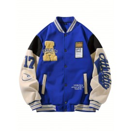 Men's Vintage Varsity Jacket with Number 17 & Team Logo - Plus Size Baseball Coat, Retro School Team Uniform, Machine Washable, Autumn Winter Casual Streetwear, Christmas Gift for Him, PLUS SIZE